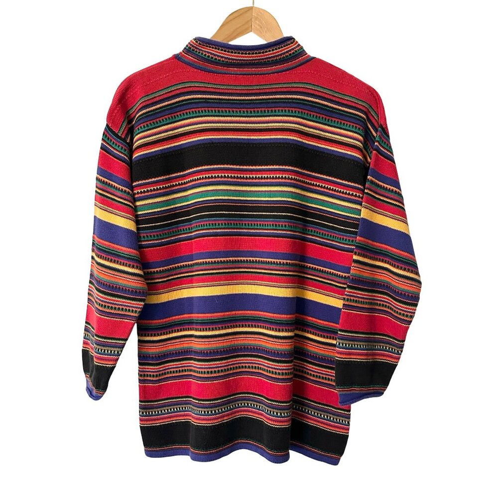 Vintage 90s Sweater Stripes Y2K Ugly Grandpa Maximalist L